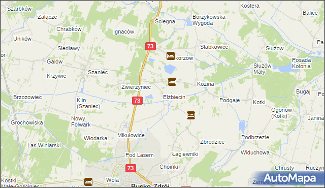 mapa Elżbiecin gmina Busko-Zdrój, Elżbiecin gmina Busko-Zdrój na mapie Targeo