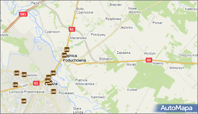 mapa Elżbiecin gmina Piątnica, Elżbiecin gmina Piątnica na mapie Targeo