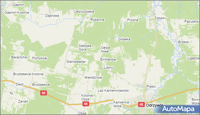 mapa Emilianów gmina Odrzywół, Emilianów gmina Odrzywół na mapie Targeo