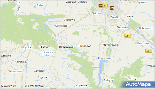 mapa Emilianowo gmina Szamotuły, Emilianowo gmina Szamotuły na mapie Targeo
