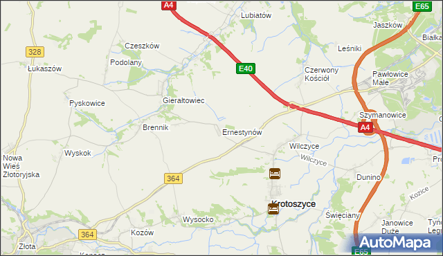 mapa Ernestynów gmina Złotoryja, Ernestynów gmina Złotoryja na mapie Targeo