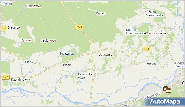 mapa Gajewo gmina Czarnków, Gajewo gmina Czarnków na mapie Targeo