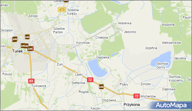 mapa Gajówka gmina Przykona, Gajówka gmina Przykona na mapie Targeo