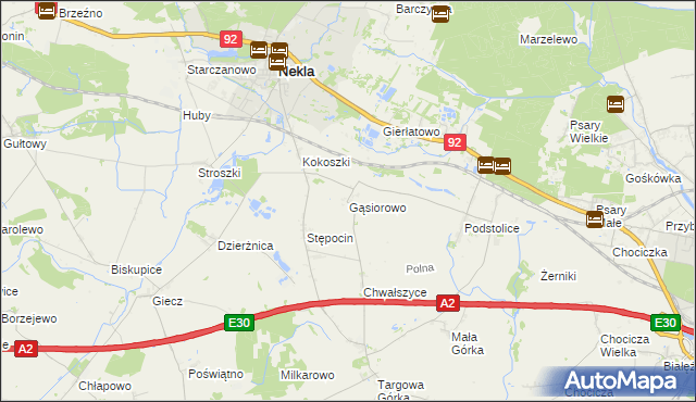 mapa Gąsiorowo gmina Nekla, Gąsiorowo gmina Nekla na mapie Targeo