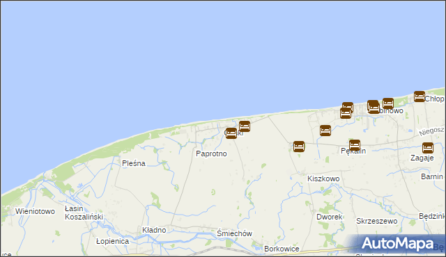 mapa Gąski gmina Mielno, Gąski gmina Mielno na mapie Targeo