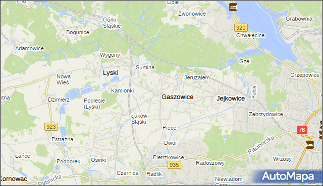 mapa Gaszowice powiat rybnicki, Gaszowice powiat rybnicki na mapie Targeo