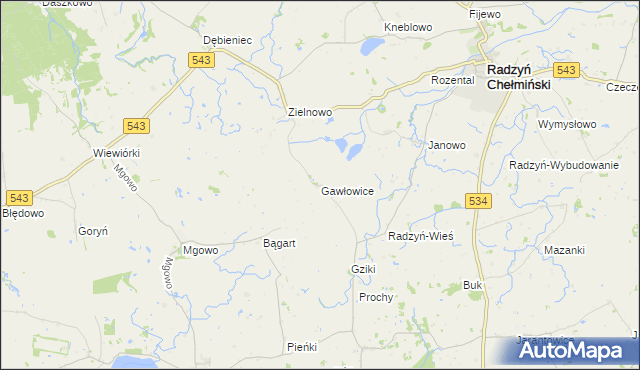 mapa Gawłowice gmina Radzyń Chełmiński, Gawłowice gmina Radzyń Chełmiński na mapie Targeo