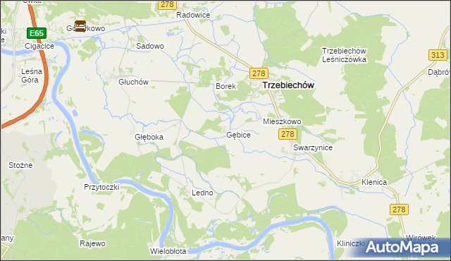 mapa Gębice gmina Trzebiechów, Gębice gmina Trzebiechów na mapie Targeo