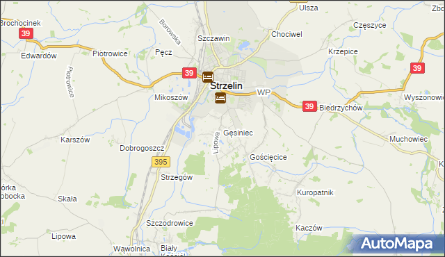 mapa Gęsiniec, Gęsiniec na mapie Targeo