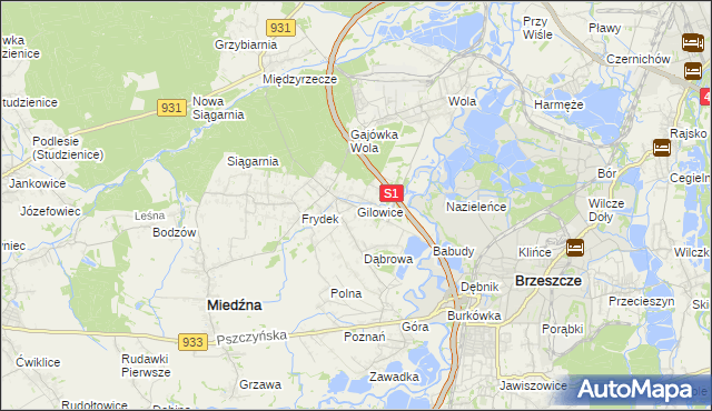mapa Gilowice gmina Miedźna, Gilowice gmina Miedźna na mapie Targeo