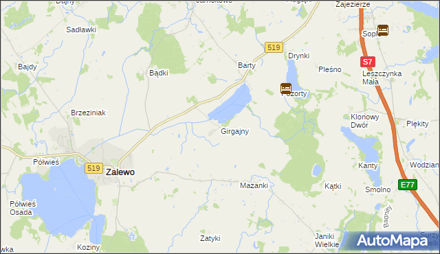 mapa Girgajny, Girgajny na mapie Targeo