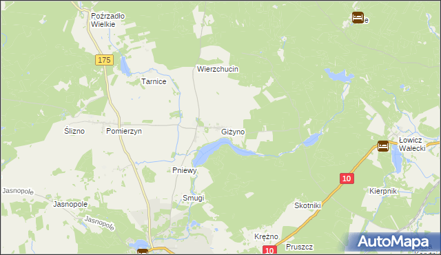 mapa Giżyno gmina Kalisz Pomorski, Giżyno gmina Kalisz Pomorski na mapie Targeo