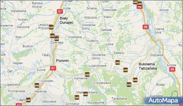 mapa Gliczarów Górny, Gliczarów Górny na mapie Targeo