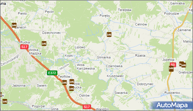 mapa Glinianka gmina Wiązowna, Glinianka gmina Wiązowna na mapie Targeo