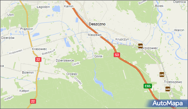 mapa Glinik gmina Deszczno, Glinik gmina Deszczno na mapie Targeo