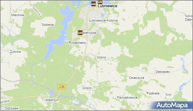 mapa Glisno gmina Lubniewice, Glisno gmina Lubniewice na mapie Targeo