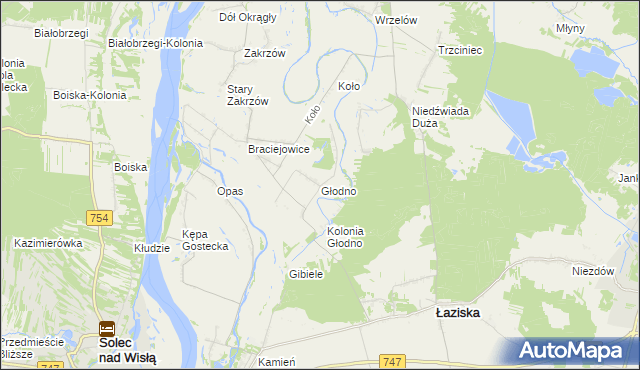 mapa Głodno gmina Łaziska, Głodno gmina Łaziska na mapie Targeo