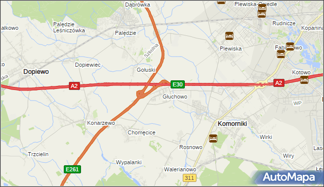 mapa Głuchowo gmina Komorniki, Głuchowo gmina Komorniki na mapie Targeo