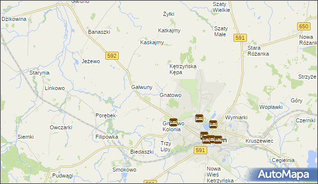 mapa Gnatowo gmina Kętrzyn, Gnatowo gmina Kętrzyn na mapie Targeo