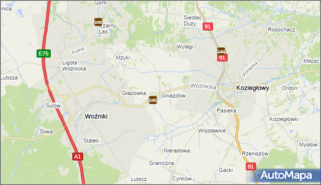 mapa Gniazdów gmina Koziegłowy, Gniazdów gmina Koziegłowy na mapie Targeo