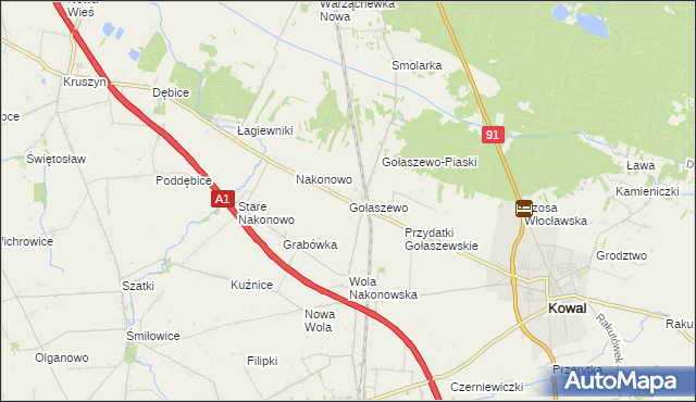 mapa Gołaszewo gmina Kowal, Gołaszewo gmina Kowal na mapie Targeo