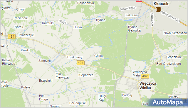 mapa Golce gmina Wręczyca Wielka, Golce gmina Wręczyca Wielka na mapie Targeo