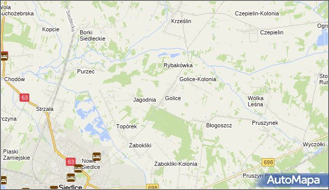 mapa Golice gmina Siedlce, Golice gmina Siedlce na mapie Targeo