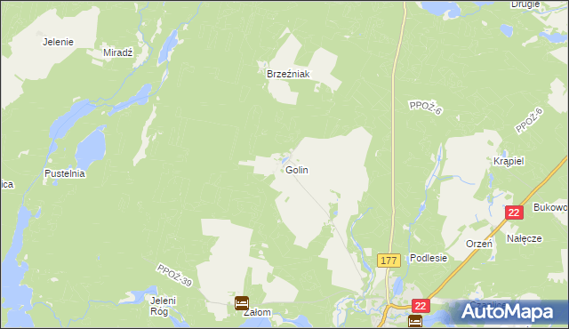 mapa Golin gmina Człopa, Golin gmina Człopa na mapie Targeo