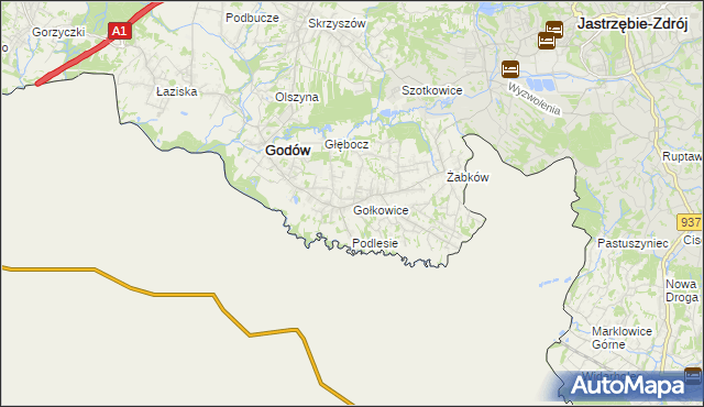 mapa Gołkowice gmina Godów, Gołkowice gmina Godów na mapie Targeo