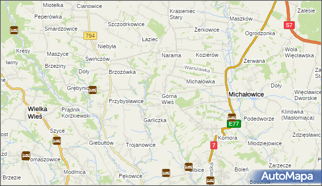 mapa Górna Wieś gmina Michałowice, Górna Wieś gmina Michałowice na mapie Targeo