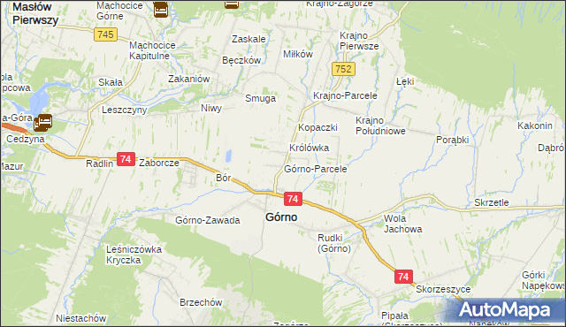 mapa Górno-Parcele, Górno-Parcele na mapie Targeo