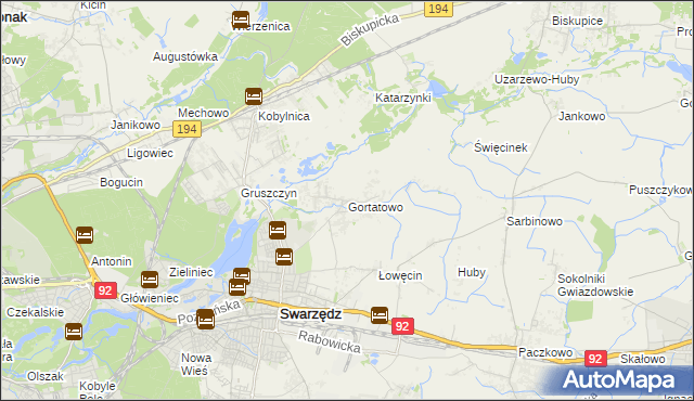 mapa Gortatowo gmina Swarzędz, Gortatowo gmina Swarzędz na mapie Targeo