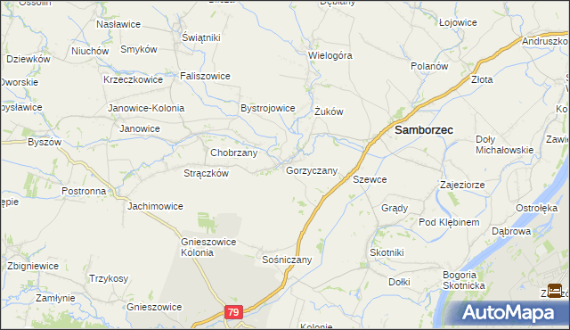 mapa Gorzyczany, Gorzyczany na mapie Targeo