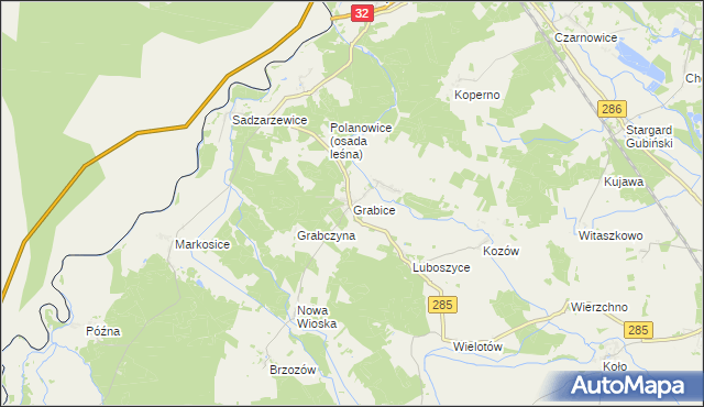 mapa Grabice gmina Gubin, Grabice gmina Gubin na mapie Targeo