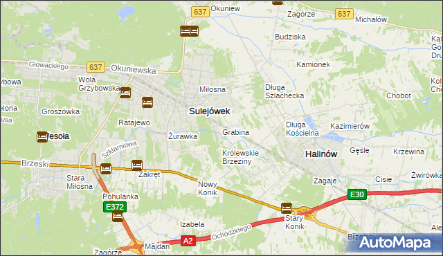 mapa Grabina gmina Halinów, Grabina gmina Halinów na mapie Targeo