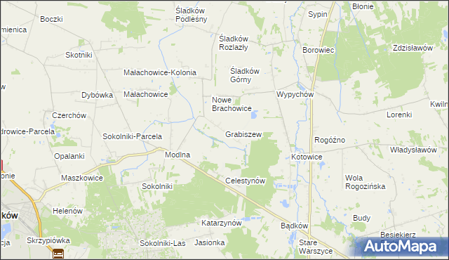 mapa Grabiszew gmina Zgierz, Grabiszew gmina Zgierz na mapie Targeo