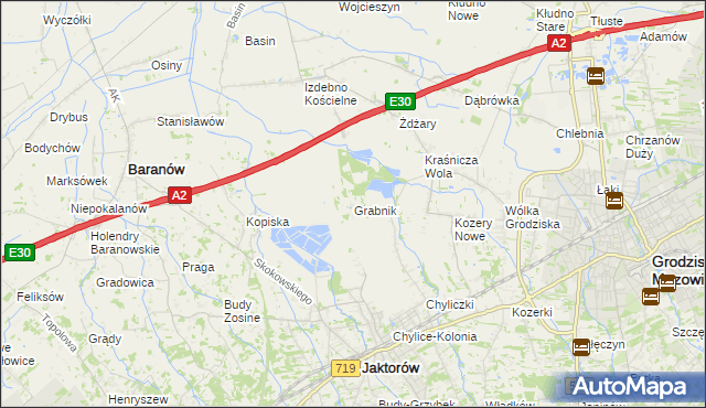 mapa Grabnik gmina Jaktorów, Grabnik gmina Jaktorów na mapie Targeo