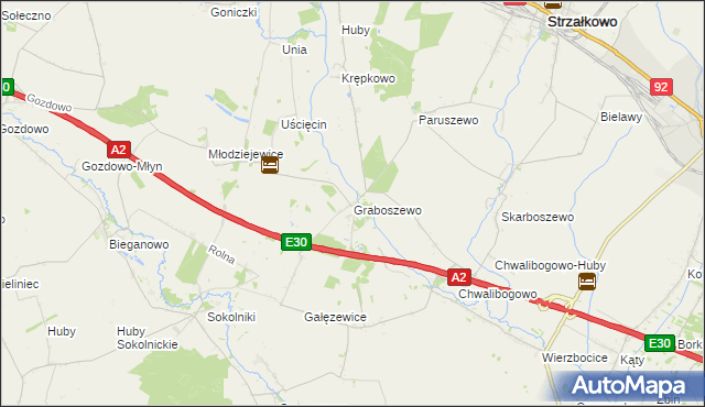 mapa Graboszewo gmina Strzałkowo, Graboszewo gmina Strzałkowo na mapie Targeo