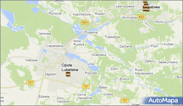 mapa Grabówka gmina Opole Lubelskie, Grabówka gmina Opole Lubelskie na mapie Targeo