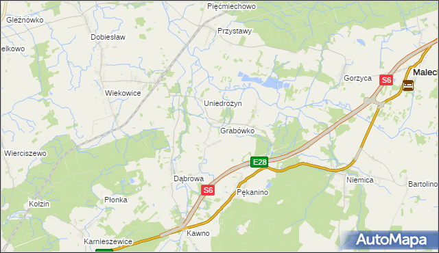 mapa Grabówko gmina Sianów, Grabówko gmina Sianów na mapie Targeo