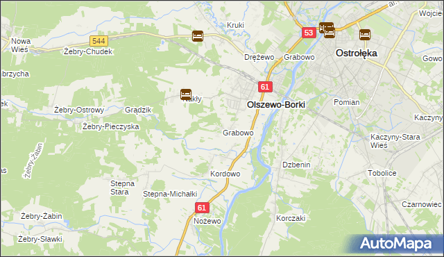 mapa Grabowo gmina Olszewo-Borki, Grabowo gmina Olszewo-Borki na mapie Targeo