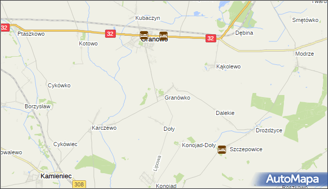 mapa Granówko gmina Granowo, Granówko gmina Granowo na mapie Targeo