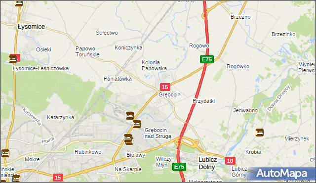 mapa Grębocin gmina Lubicz, Grębocin gmina Lubicz na mapie Targeo