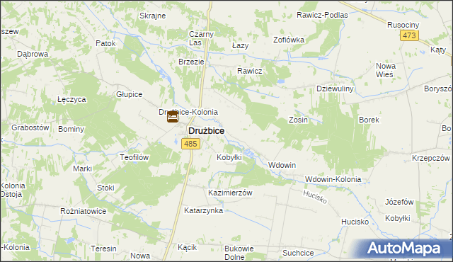 mapa Gręboszów gmina Drużbice, Gręboszów gmina Drużbice na mapie Targeo