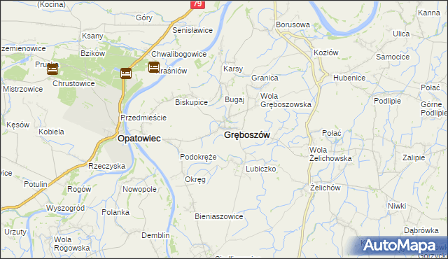 mapa Gręboszów powiat dąbrowski, Gręboszów powiat dąbrowski na mapie Targeo