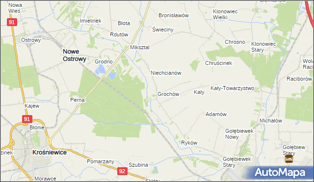 mapa Grochów gmina Nowe Ostrowy, Grochów gmina Nowe Ostrowy na mapie Targeo