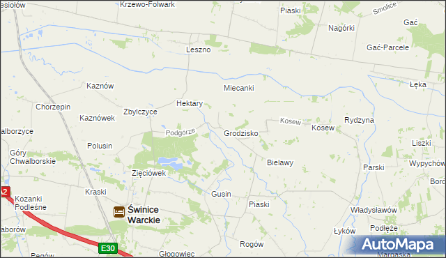 mapa Grodzisko gmina Świnice Warckie, Grodzisko gmina Świnice Warckie na mapie Targeo