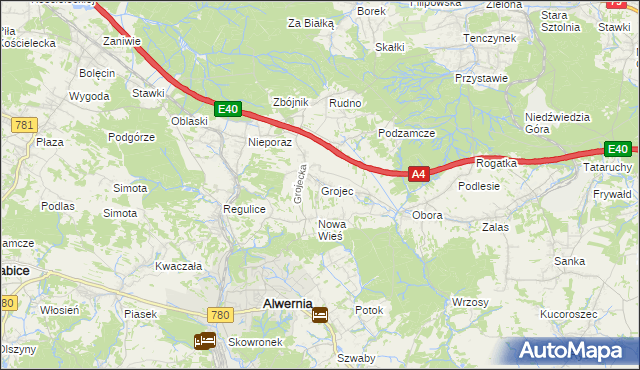 mapa Grojec gmina Alwernia, Grojec gmina Alwernia na mapie Targeo