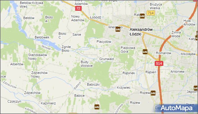 mapa Grunwald gmina Aleksandrów Łódzki, Grunwald gmina Aleksandrów Łódzki na mapie Targeo