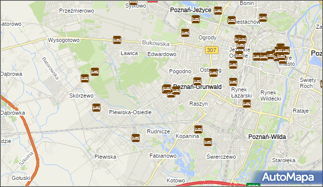 mapa Grunwald gmina Poznań, Grunwald gmina Poznań na mapie Targeo